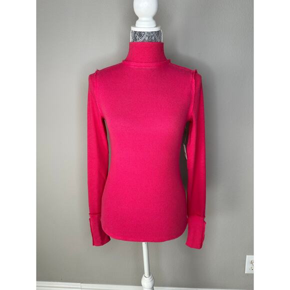 FREE PEOPLE Rivet Studded Cuff Mock Neck Thermal Long Sleeve Shirt Top XS - Picture 4 of 9